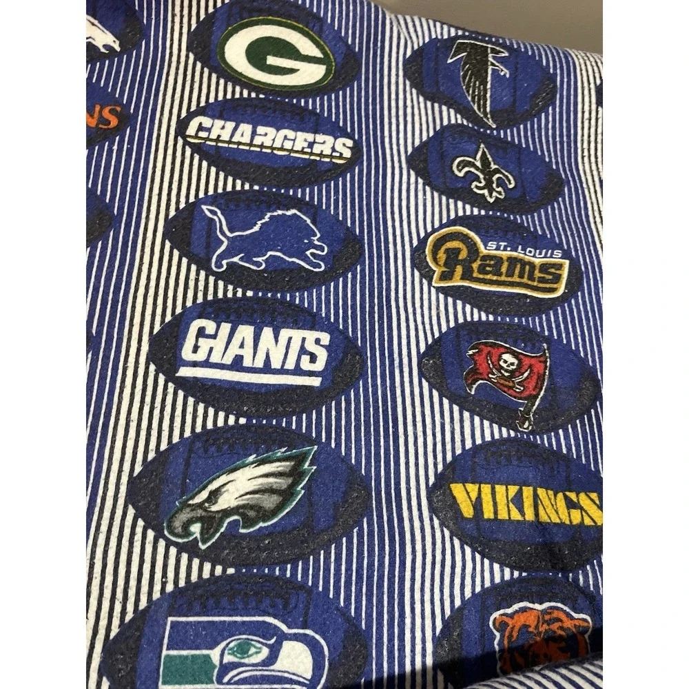 VTG NFL‎ Team Logos Striped Blanket Full Size Blue Football Polyester Satin Edge